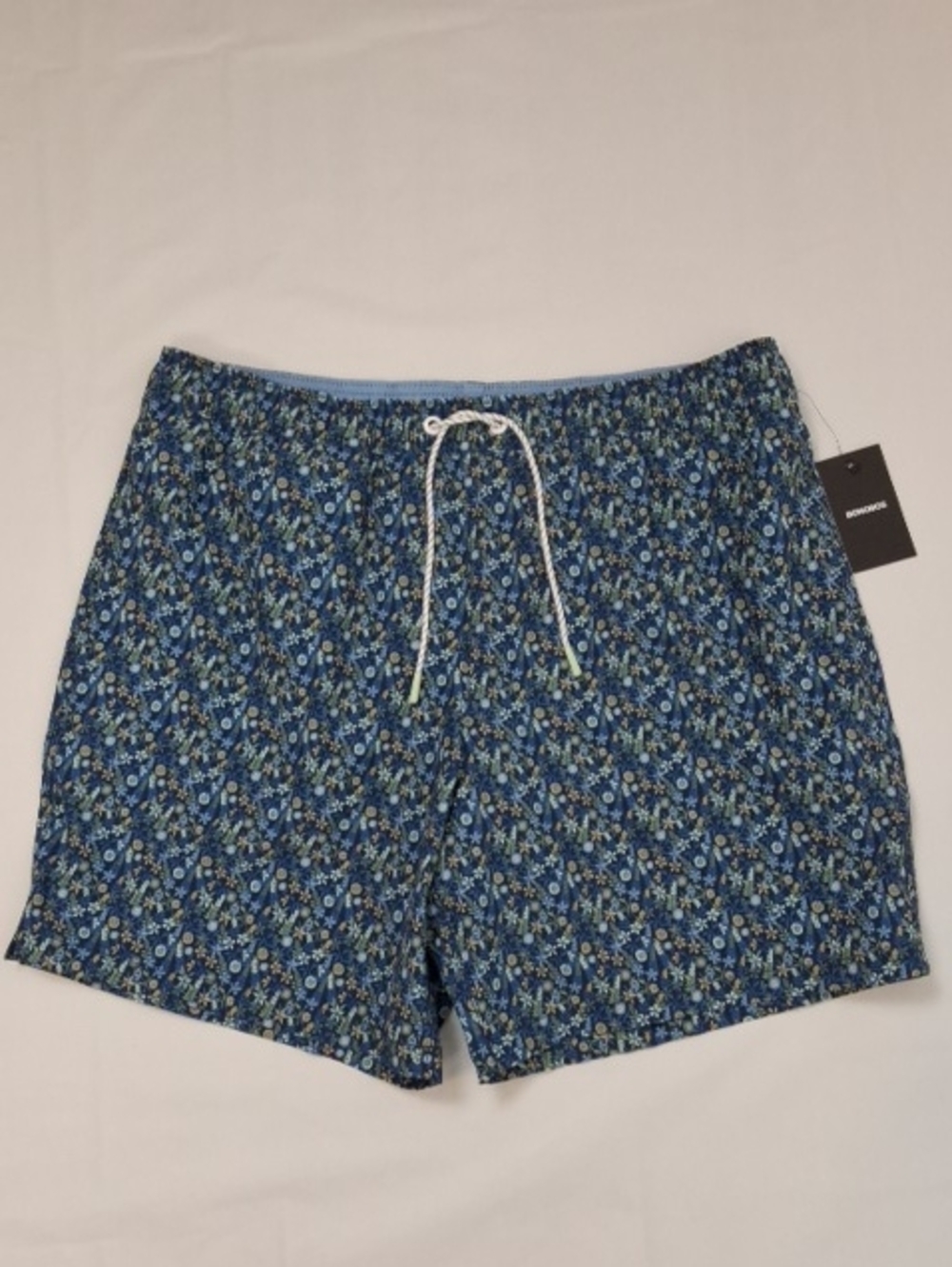 BONOBOS Men's Shorts Large  Navy Floral Print Swim Trunks with Drawstring